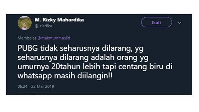 Komentar PUBG (Sumber: twitter/_rizdika)