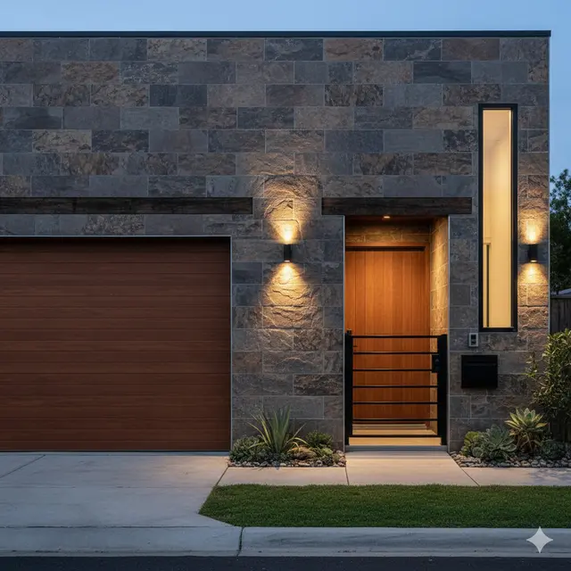 Keramik dinding depan rumah minimalis (Foto: Gemini AI)