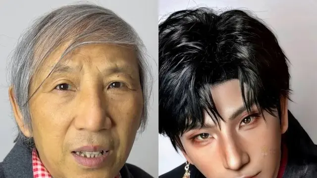Before-after kakek didandani jadi pria muda