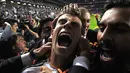 Ekspresi Gareth Bale setelah mencetak gol kedua Real Madrid pada laga final melawan Atletico Madrid di Lisbon Portugal 2014. (AP/Manu Fernandez)