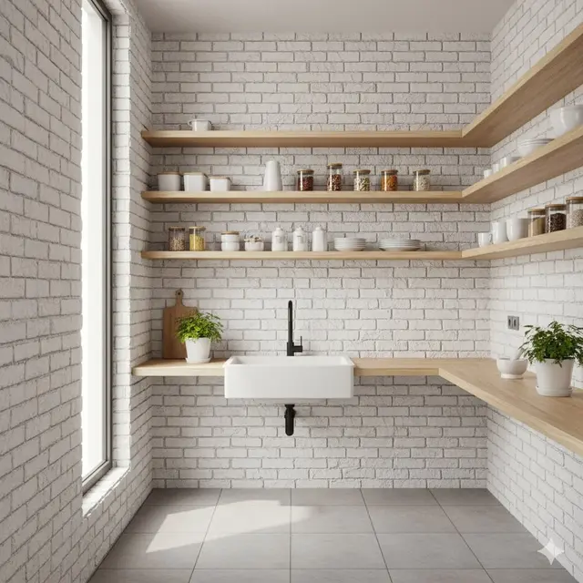 Tips Merancang Dapur Sempit Tanpa Kitchen Set dengan Bata Ekspos