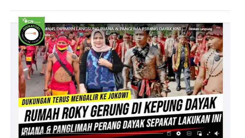 Tangkapan layar klaim video Iriana Jokowi dan panglima Dayak pimpin ribuan massa kepung rumah Rocky Gerung