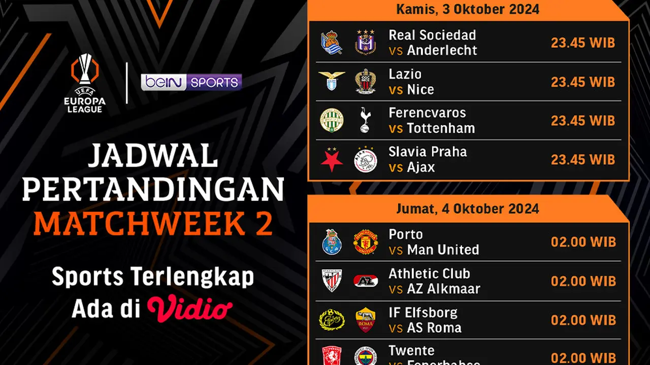 Jadwal Live Streaming Liga Europa 2024/25 Pekan Ini di Vidio