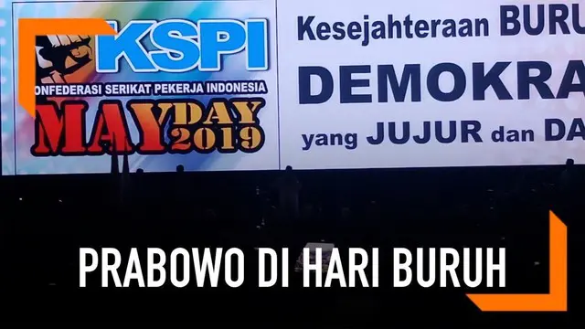 Calon presiden nomor urut 02, Prabowo Subianto menghadiri peringatan May Day atau Hari Buruh Internasional di Tenis Indoor Senayan, Jakarta, Rabu (1/5/2019).