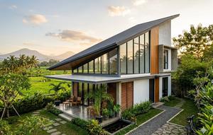 Model Rumah Minimalis dengan Atap Miring Minimalis Kekinian. Foto: Gemini