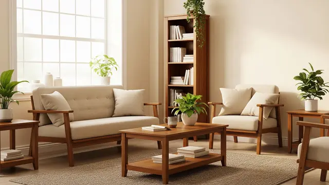 Interior Rumah Perpaduan Cream dan Kayu