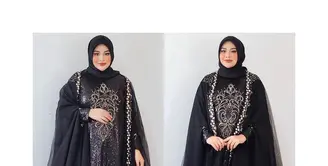 Aurel Hermansyah memakai dress hitam rancangan Juwita Heraris dalam acara Anugerah Desa Wisata Indonesia yang di-styling Erich Al Amin. Total look yang mewah dengan perpaduan sequin, beads, bordir, sampai bahan tulle membuat Aurel disebut sosialita Arab oleh netizen. (Foto: Instagram @erichalamin)