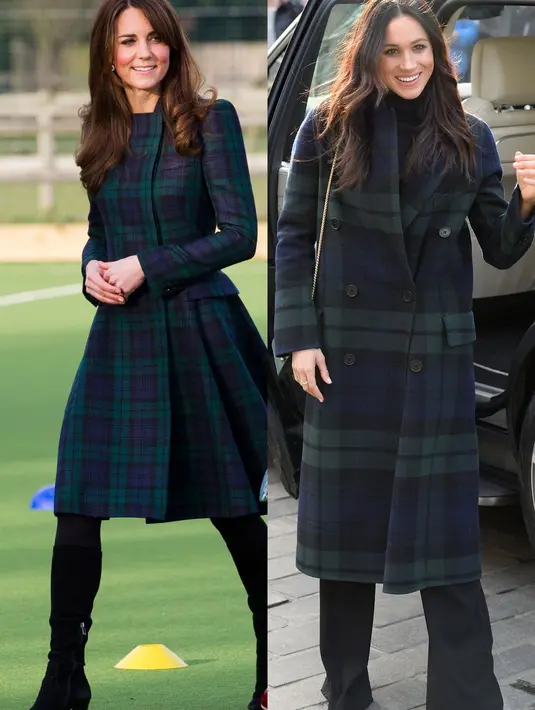 Kate Middleton dan Meghan Markle kembali kembar dengan tartan coars nih! (Getty Images/Cosmopolitan)