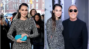 Foto kolase saat Luna Maya menghadiri Michael Kors Collection Fall/Winter 2023 Runway Show di New York City, Amerika Serikat, 15 Februari 2023. (Jamie McCarthy -&nbsp;Dimitrios Kambouris/Getty Images for Michael Kors/AFP)