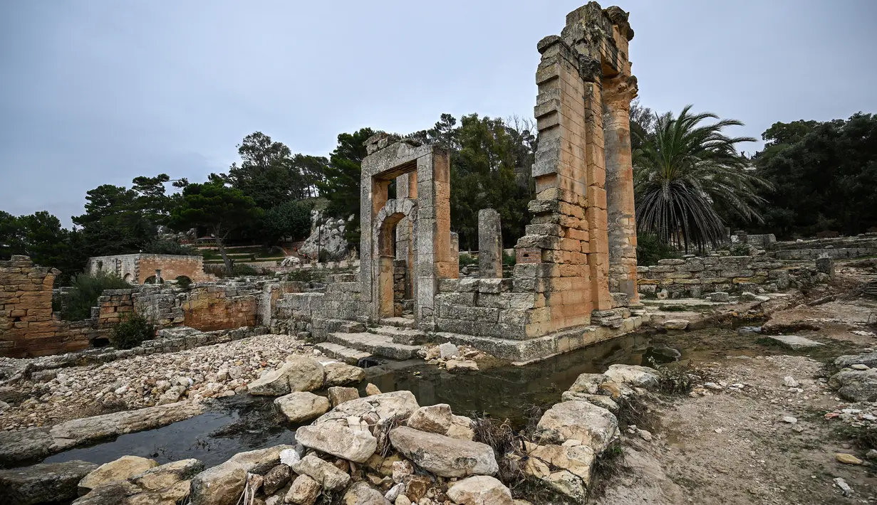 Sejarah Cyrene yang kaya berasal dari sekitar tahun 600 SM, ketika kota ini didirikan oleh para pemukim dari pulau Santorini di Yunani. (Ozan KOSE / AFP)