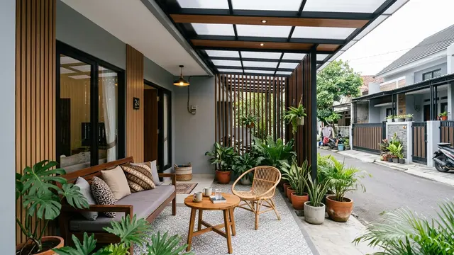 Desain Teras Rumah untuk Rumah yang Berhadapan Langsung dengan Tetangga (AI Generated)