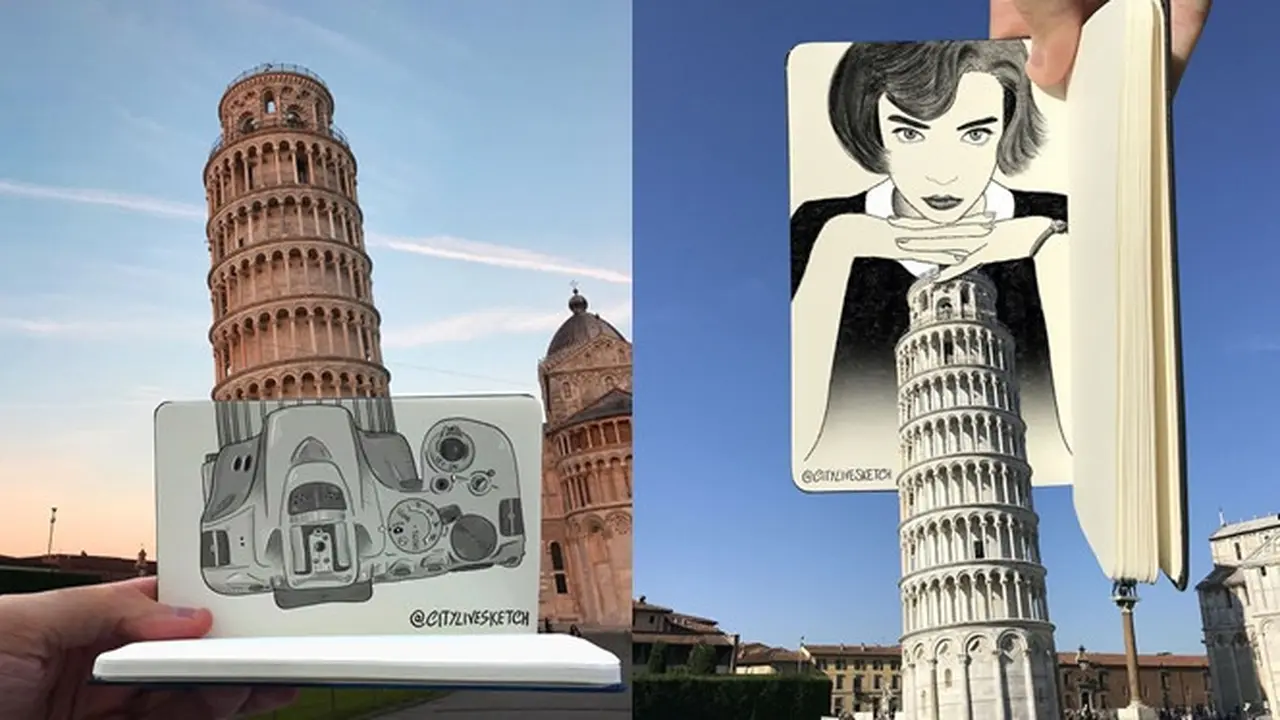 6 Kreasi Lukisan Tangan Digabung Menara Pisa Ini Hasilnya Bikin Takjub