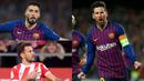 Lionel Messi kian perkasa di singgasana top scorer La Liga dengan raihan 33 gol, terpaut 13 gol dari Luis Suarez yang berada di bawahnya. (Kolase Foto AFP)
