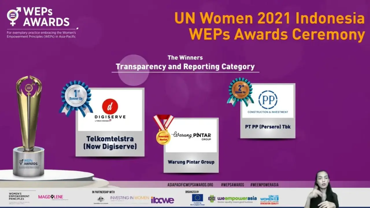 Digiserve by Telkom Indonesia menjadi pemenang kedua dalam ajang penghargaan Women’s Empowerment Principles (WEPs) Awards.