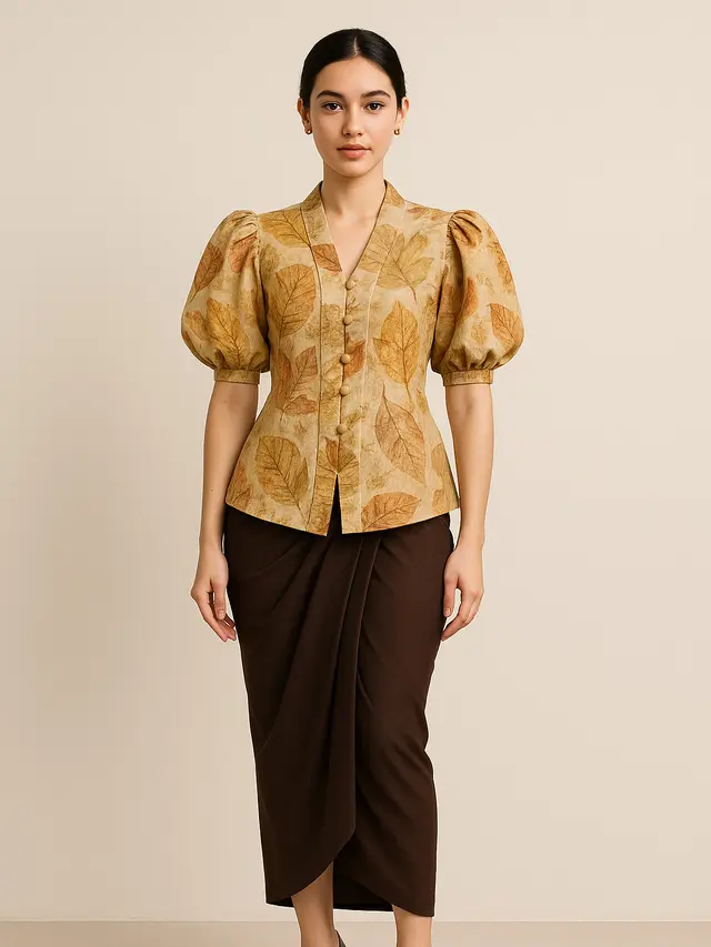 Desain Batik Ecoprint Klasik Lengan Puff