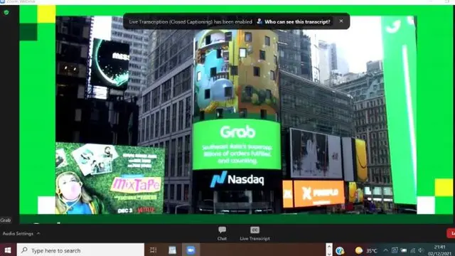 Grab Holding catatkan saham di Bursa Nasdaq, Kamis (2/12/2021) (Dok: tangkapan layar)
