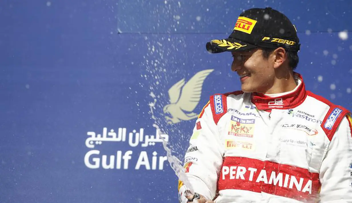 Ekspresi kegembiraan Rio Haryanto. (photo by gp2series)