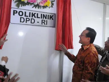 Ketua DPD RI Irman Gusman meresmikan Poliklinik DPD RI di Gedung DPD RI, Senayan, Jakarta, Kamis (22/01/2015). (Liputan6.com/Andrian M Tunay)