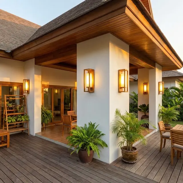 Lampu Dinding Berbingkai Kayu (Gemini AI)