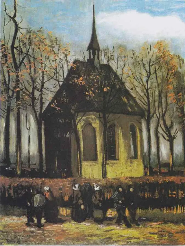 Congregation Leaving the Reformed Church in Nuenen oleh Van Gogh