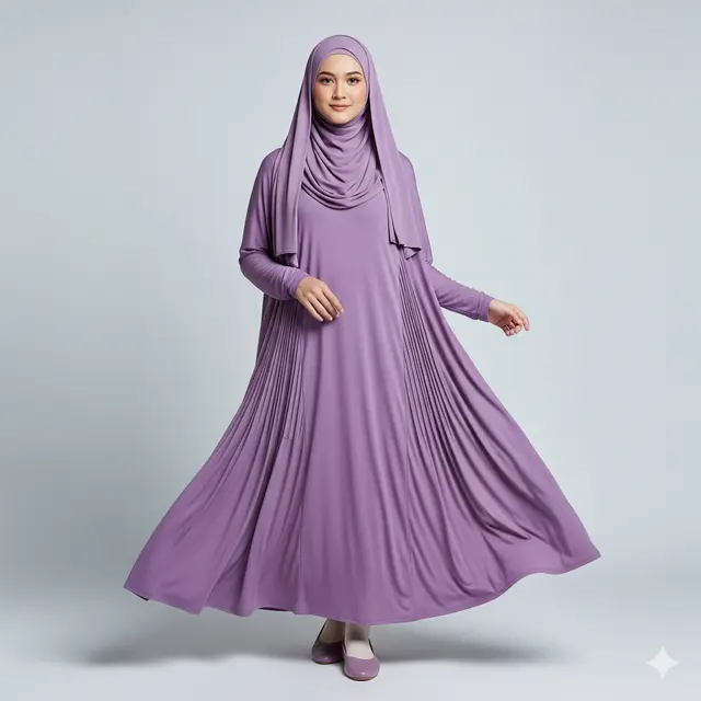 Model Gamis Bahan Jersey dengan Potongan Payung yang Nyaman. Gemini