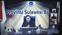 Juru Bicara Gugus Tugas Penanganan Covid-19 Sulawesi Barat Safaruddin Sanusi saat video conference terkait perkembangan kasus Covid-19 (Liputan6.com/Abdul Rajab Umar)