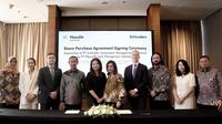 Penandatanganan perjanjian Manulife Wealth &amp; Asset Management dan Schroder Investment Management Limited terkait akuisisi Schroders Indonesia. (Foto: Istimewa)