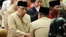 Ketua Umum PBNU Said Aqil Siradj menghadiri resepsi pernikahan putri Ketua DPD, Oesman Sapta Odang di Jakarta, Jumat (8/9). Resepsi itu juga dihadiri para mantan presiden dan wapres serta anggota Kabinet Kerja dan ketum parpol. (Liputan6.com/Johan Tallo)