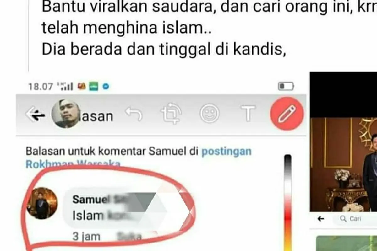 Tangkapan layar yang dijadikan sebagai bukti penistaan agama di Kabupaten Siak.
