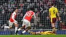 Pemain Arsenal, Alexis Sanchez merayakan gol yang dicetaknya ke gawang Burnley dalam putaran keempat Piala FA di Stadion Emirates, London, (30/1/2016). (AFP/Glyn Kirk)