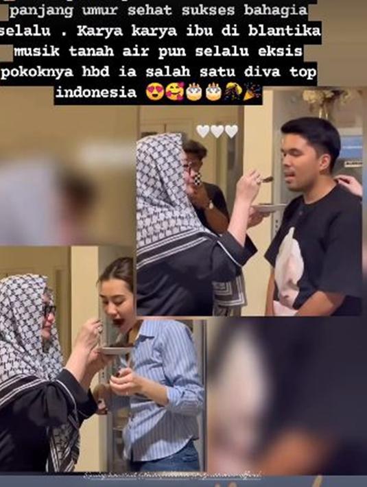 Tak hanya kepada Aaliyah, Reza juga memberikan suapan kue ultahnya kepada calon menantunya. Thariq yang ikut memberikan kejutan pun tampak malu-malu menerima suapan dari calon ibu mertuanya. Selain itu, Aaliyah juga mengungkapkan rasa cintanya kepada wanita yang melahirkannya itu. Ia janji akan selalu menjadi garda terdepan untuk sang ibunda. (Liputan6.com/IG/@rezaartameviaofficial)