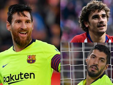 Lionel Messi semakin kokoh di puncak daftar pencetak gol terbanyak la Liga hingga pekan ke-21. Hal tersebut terjadi usai Messi mencetak satu gol saat meladeni tuan rumah Girona. (Kolase foto AFP)