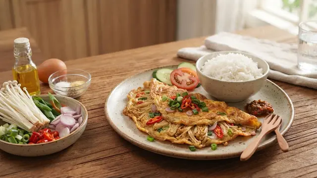 Resep Telur Dadar Jamur Enoki
