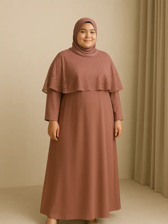 Gamis Cape Dress yang Menutupi Lengan (Foto: Rizka Nur Laily via ChatGPT)