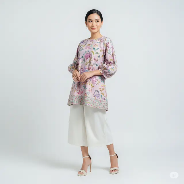 9 Mix and Match Batik Lengan Besar dan Celana Kulot yang Elegan dan Stylish