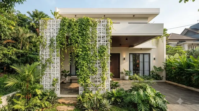 7 Motif Roster Beton yang Cocok Dipadukan dengan Tanaman untuk Fasad Rumah Estetik