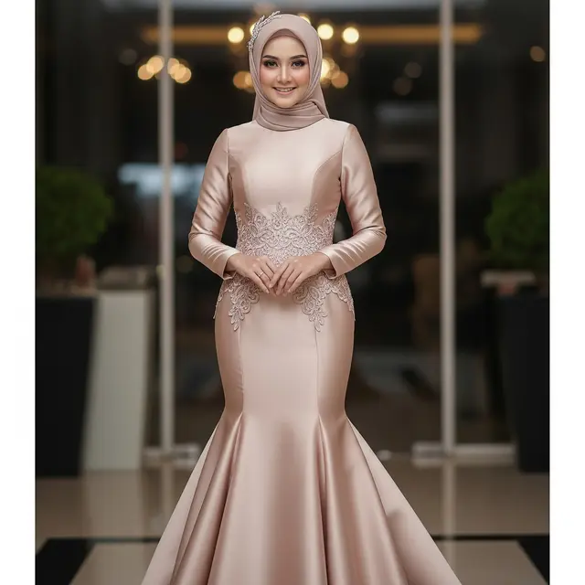 Model Gamis Terbaru Brokat Kombinasi Satin