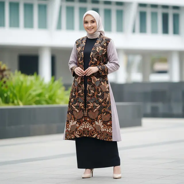 Model Gamis Batik Cardigan