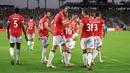Manchester United akan melanjutkan pramusim melawan Real Madrid pada 27 Juli 2023. Laga itu akan berlangsung di NRG Stadium pada pukul 7.30 WIB. (Sean M. Haffey/Getty Images/AFP)