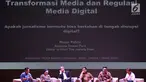 Pemimpin Redaksi The Jakarta Post, Nezar Patria menjadi pembicara dalam Konferensi Rakernas AMSI (Asosiasi Media Siber Indonesia) 2019 di Jakarta, Jumat (1/3). Konferensi itu membahas tema 'Regulasi  dan Transformasi Media'. (Liputan6com/Johan Tallo)
