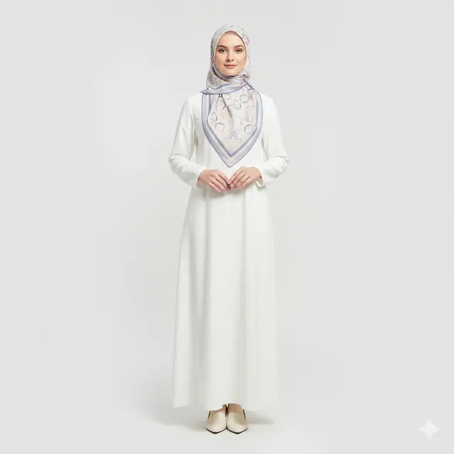 Inspirasi Dress Panjang Polos Minimalis Kombinasi Kerudung Muslim.