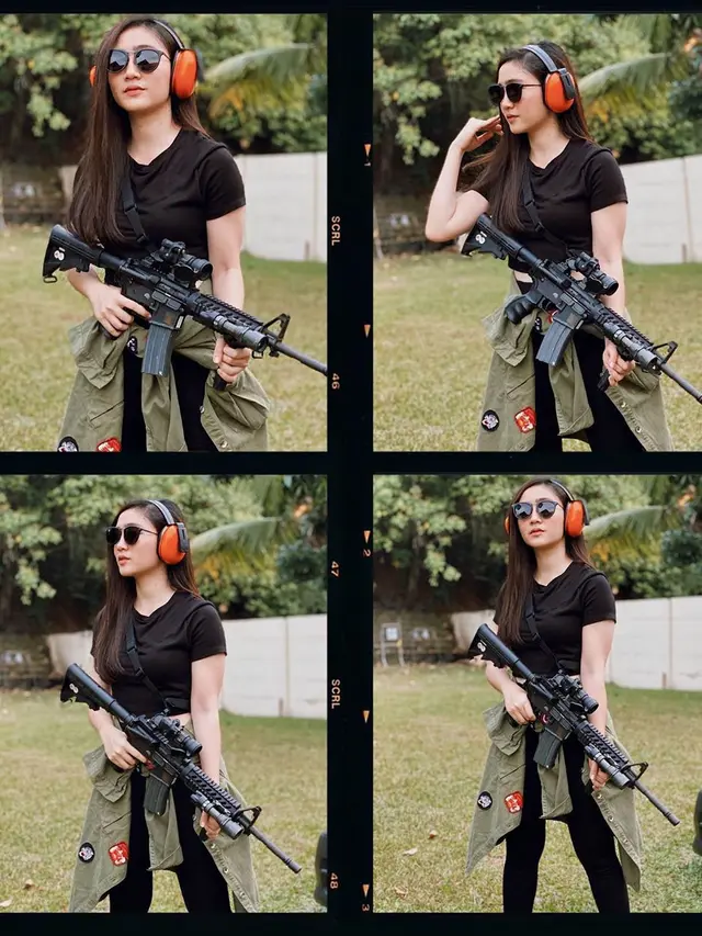 6 Gaya Febby Rastanty saat Latihan Menembak, Curi Perhatian