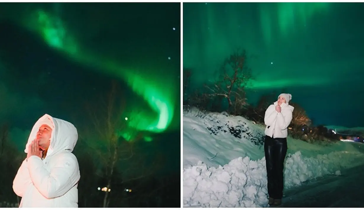 Bikin takjub, melihat aurora secara langsung adalah impian tak sedikit orang. Diketahui tempat terbaik menemukan aurora biasanya dari perbatasan utara dengan Norwegia ke Jokkmokk. Dalam keterangan unggahannya, Medina Dina menuliskan jika ia sudah berharap untuk melihat aurora tahun 2018 ketika ke Islandia, namun sayang kala itu ia belum beruntung. (Liputan6.com/IG/@gadiiing/@medinadinaaa)