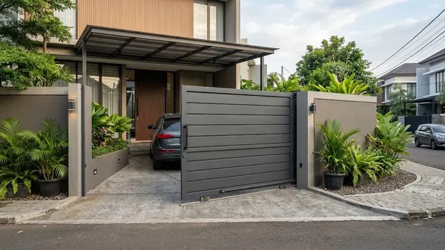 Pagar Dorong Minimalis dengan Panel Tertutup