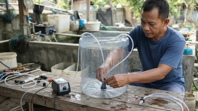 Rakit Sistem Aerator Sebelum Galon Digunakan (AI Generated)