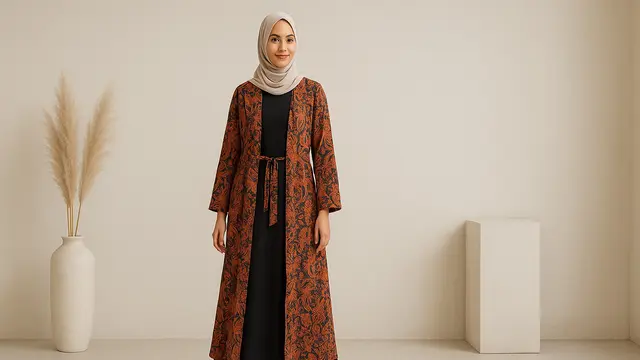 Model Gamis dengan Outer Cardigan Panjang/Ilustrasi gambar oleh AI