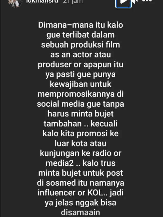 Unggahan Lukman Sardi. (Foto: Instagram @lukmansrd)
