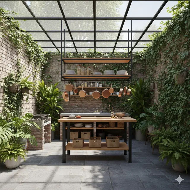 Desain Dapur Semi Outdoor Tanpa Kitchen Set. Gemini