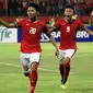 Selebrasi striker Timnas Indonesia U-16, Amiruddin Bagus Kahfi Alfikri usai menjebol gawang Malaysia pada semifinal Piala AFF U-16 2018. (Twitter/ASEAN Football)