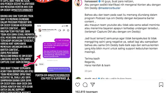 Hana Hanifah Klarifikasi Tudingan Minta Bayaran saat Podcast dengan Deddy Corbuzier